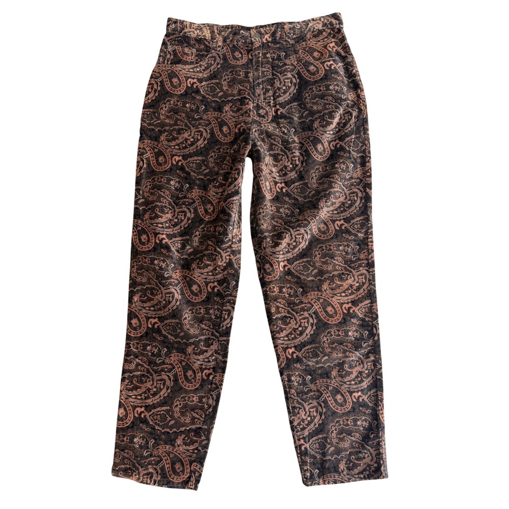 Vintage 90s Velvet Corduroy Jeans Womens 14 Brown Paisley Earthy Dark Academia